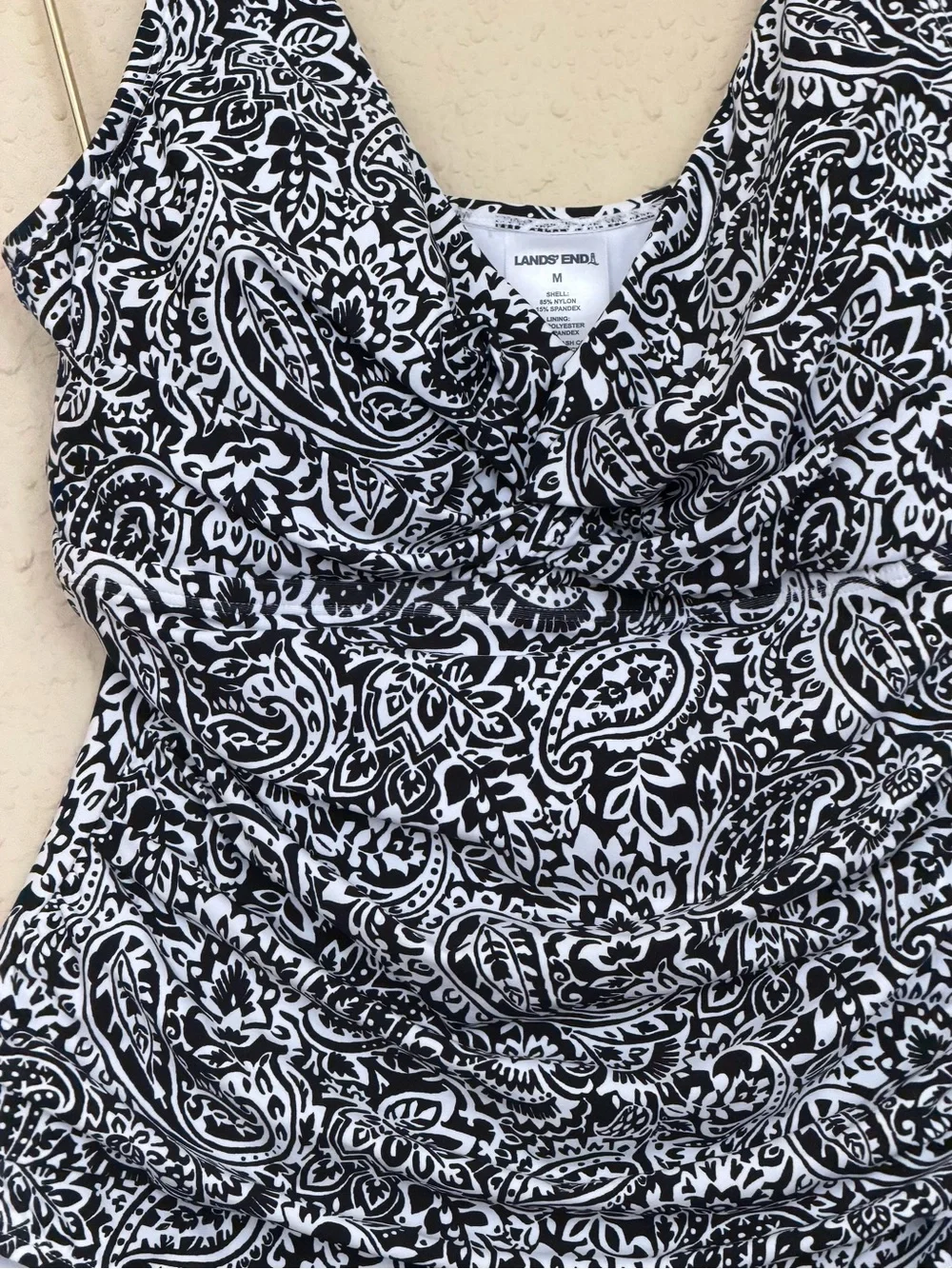 New | Lands' End | Black & White Printed One-Piece Swimsuit - size Medium